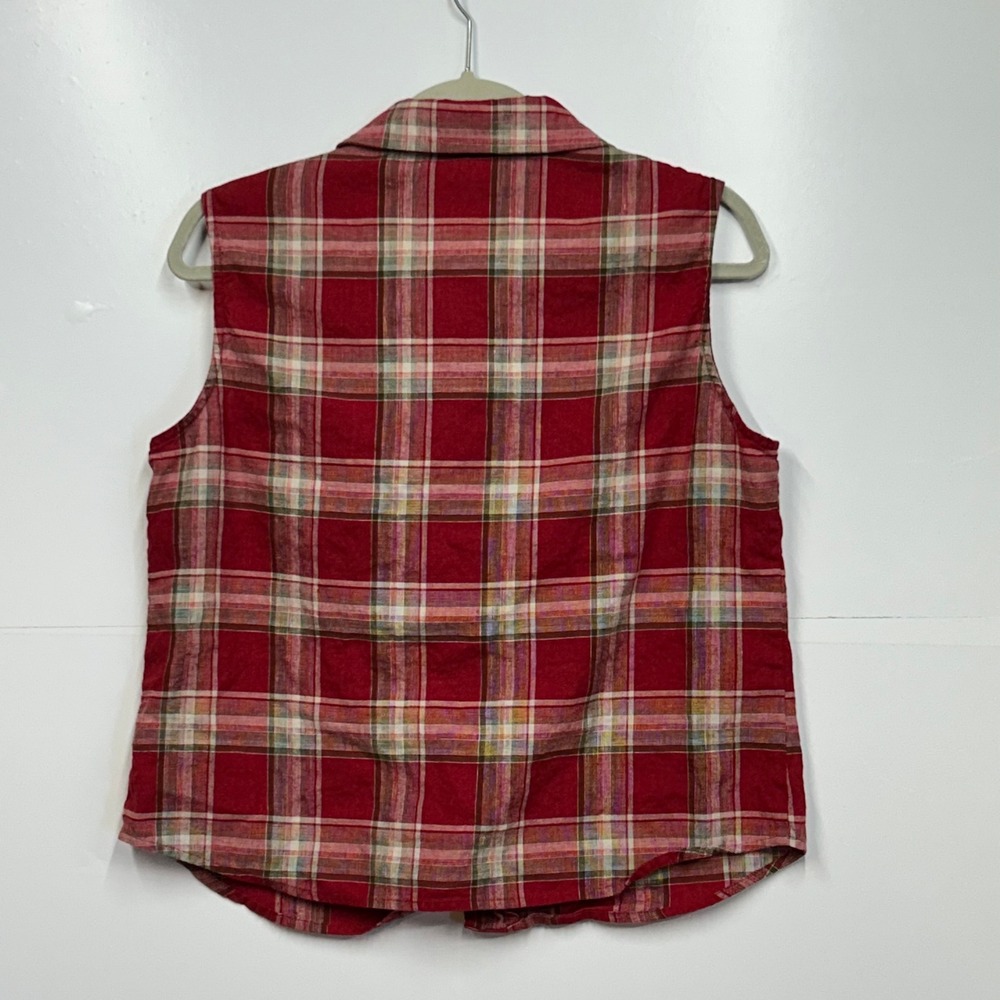 Talbots Womens Red Plaid Irish Linen Blend Country Cowgirl Beach Shirt M - Picture 2 of 7